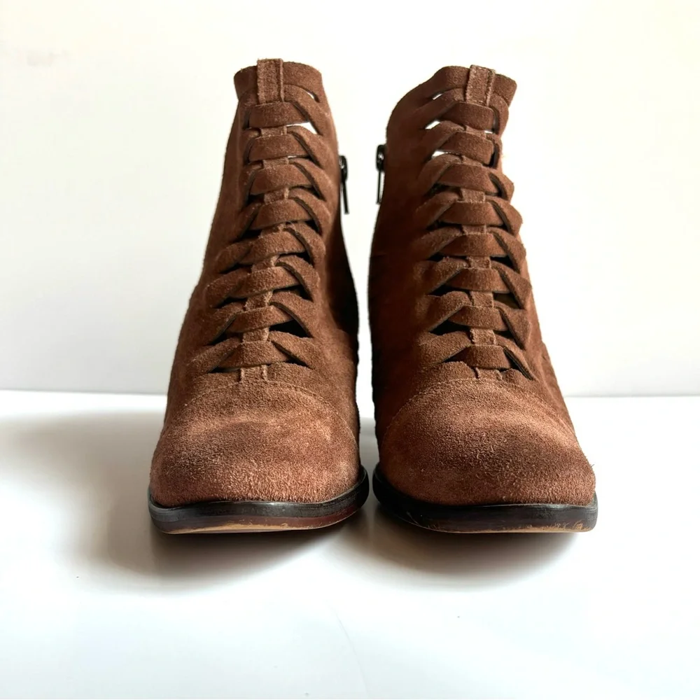 Free People Loveland Brown Mocha‎ Suede Cutout Braided Festival Ankle Boot 9.5